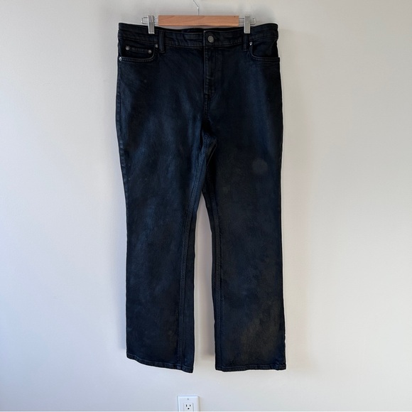 Lauren Ralph Lauren Black Waxed Denim Jeans Classic Preppy Wideleg Women’s 14W - Picture 1 of 10